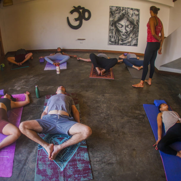 Students practicing yoga