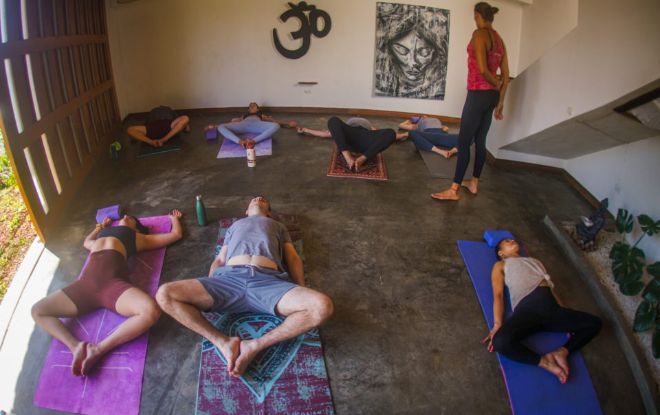 Students practicing yoga