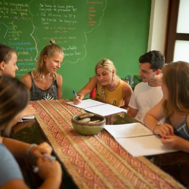 Students reviewing a spanish Lesson at the School of the World